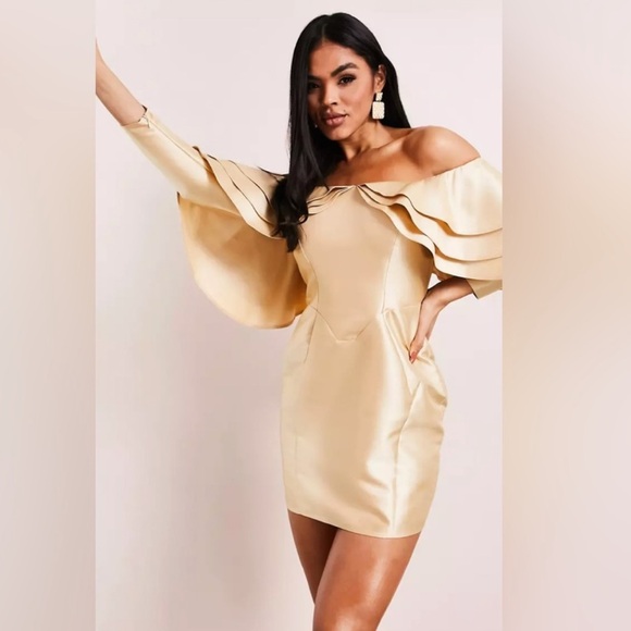ASOS Dresses & Skirts - ASOS Off-Shoulder Gold Mini Dress US Size 6